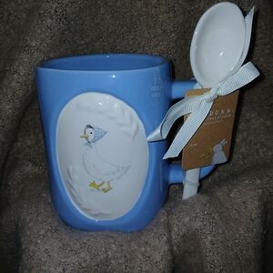 Rae Dunn Blue Ceramic Mug with Spoon